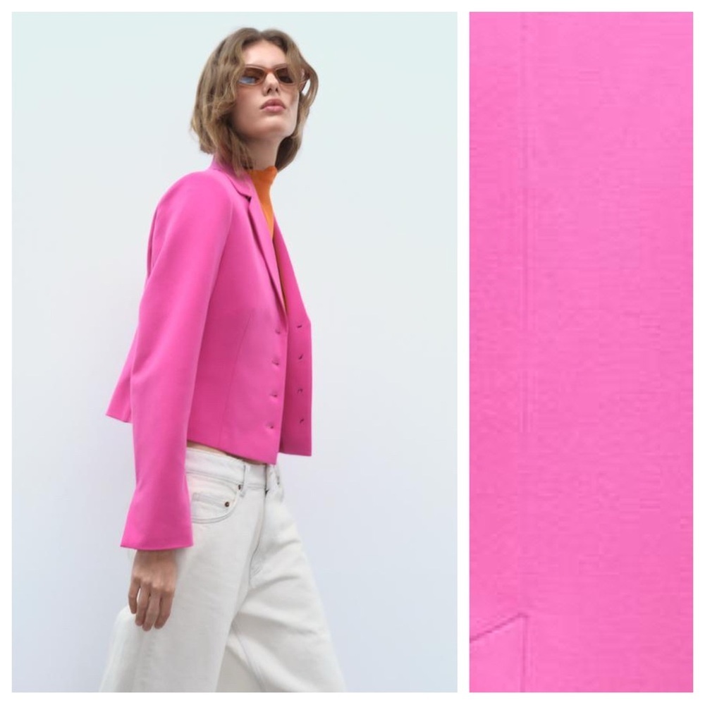 NWT. Zara Fuchsia Viscose Blend Textured Fitted Blazer. Size S. - Picture 3 of 13